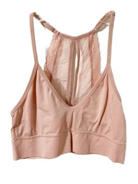 Reebok Split Lacey Back Sports Like Bra Adjustable Straps Blush Size Small Vneck